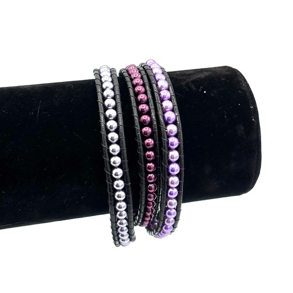 Hand Crafted Boho Purple Pearl Wrap Bracelet - Picture 3 of 12